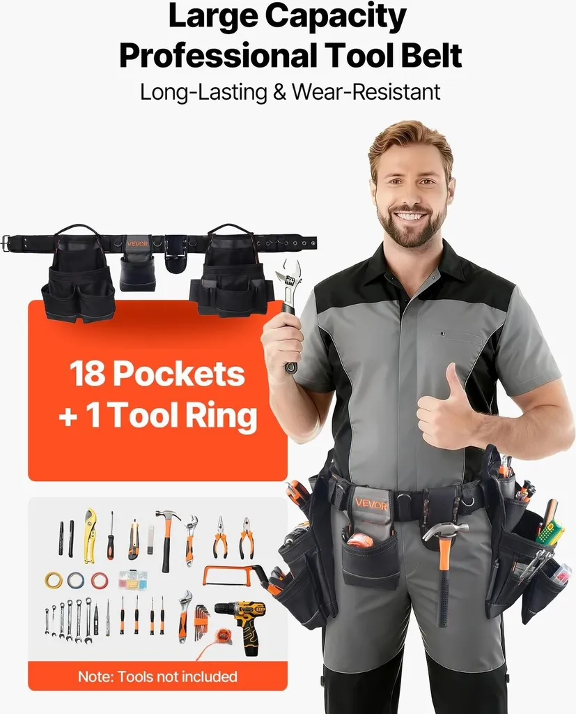 Ceinture à outils professionnelle 18 poches - Réglable 80-131cm