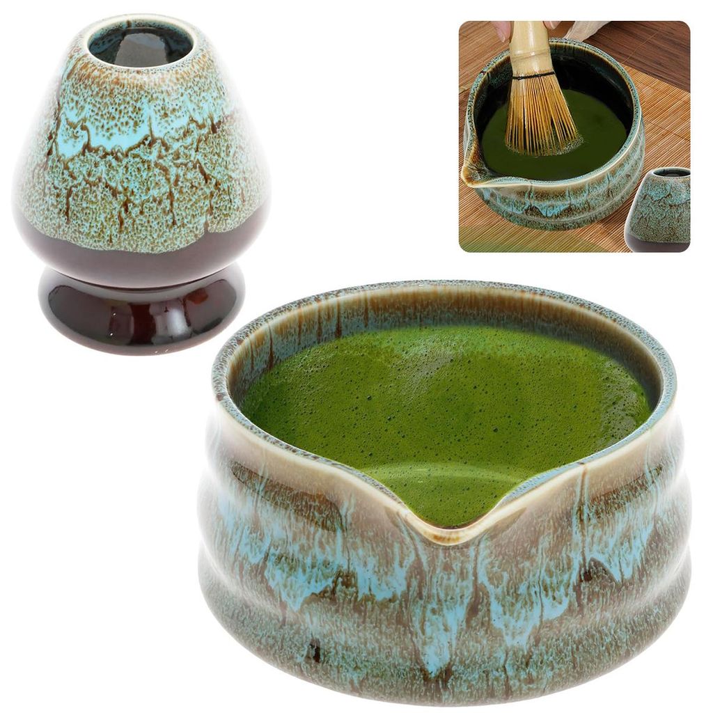 Matcha-Schale mit Teegießer, 2-teiliges Keramik-Set, 500 ml, handgefertigt, traditionelles Matcha-Rührgeschirr für ein authentisches Matcha-Erle...