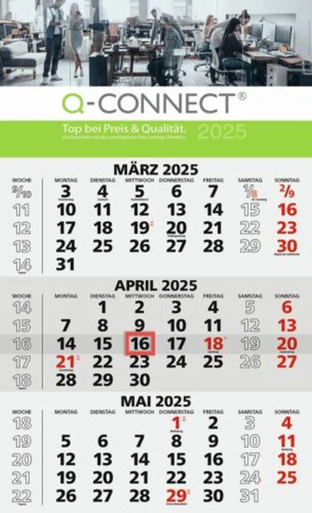 Organizer Parete Q-CONNECT 3 Mesi | Calendario Ufficio 70290 30x48cm
