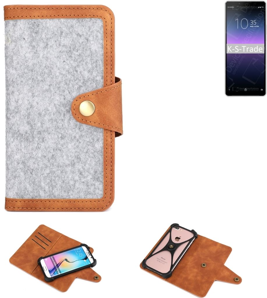 K-S-Trade Handyhülle kompatibel mit Sony Xperia 10 II Schutzhülle Filz-Hülle Kunst-Leder hellgrau braun (1x)
