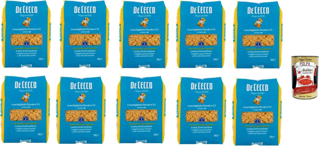 De Cecco Conchigliette Piccole N°53, 100% Italienisch Pasta Nudeln 10x 500g + Italian Gourmet Polpa 400g