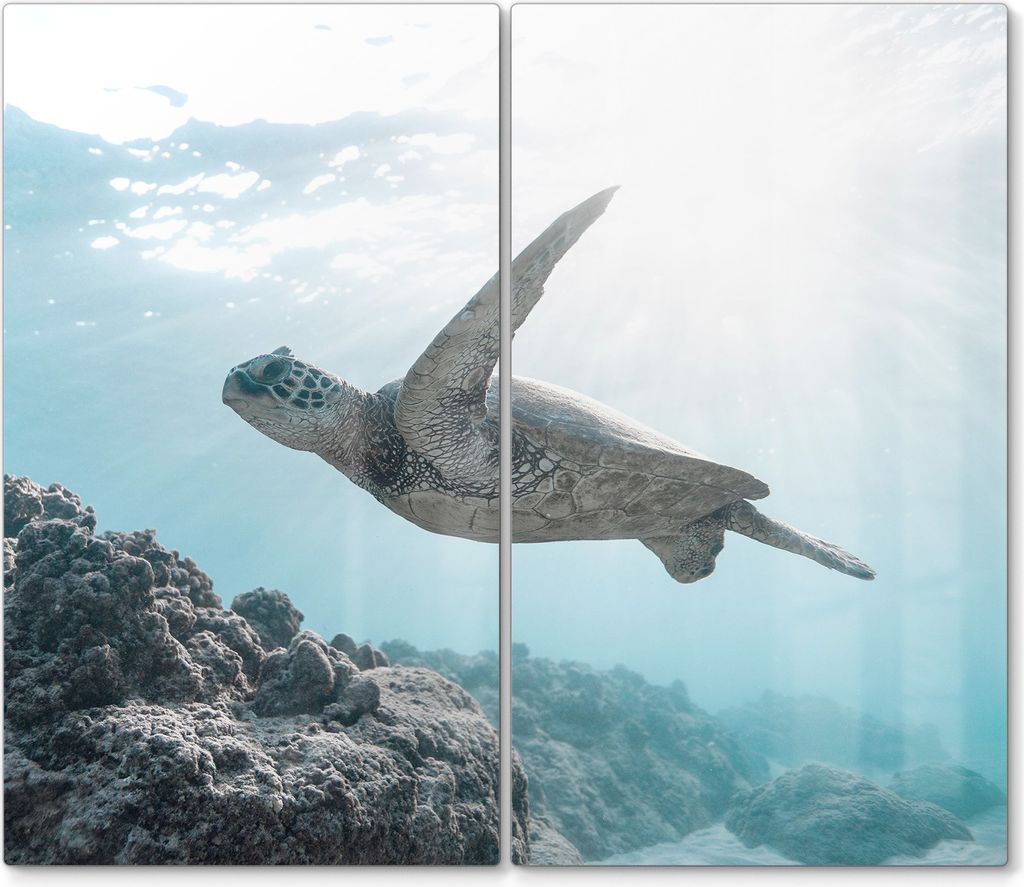 DEQORI Herdabdeckplatte Glas 2-tlg 'Sonnenstrahlen Segler' Abdeckplatte Küche Glaskeramikkochfeld Herd