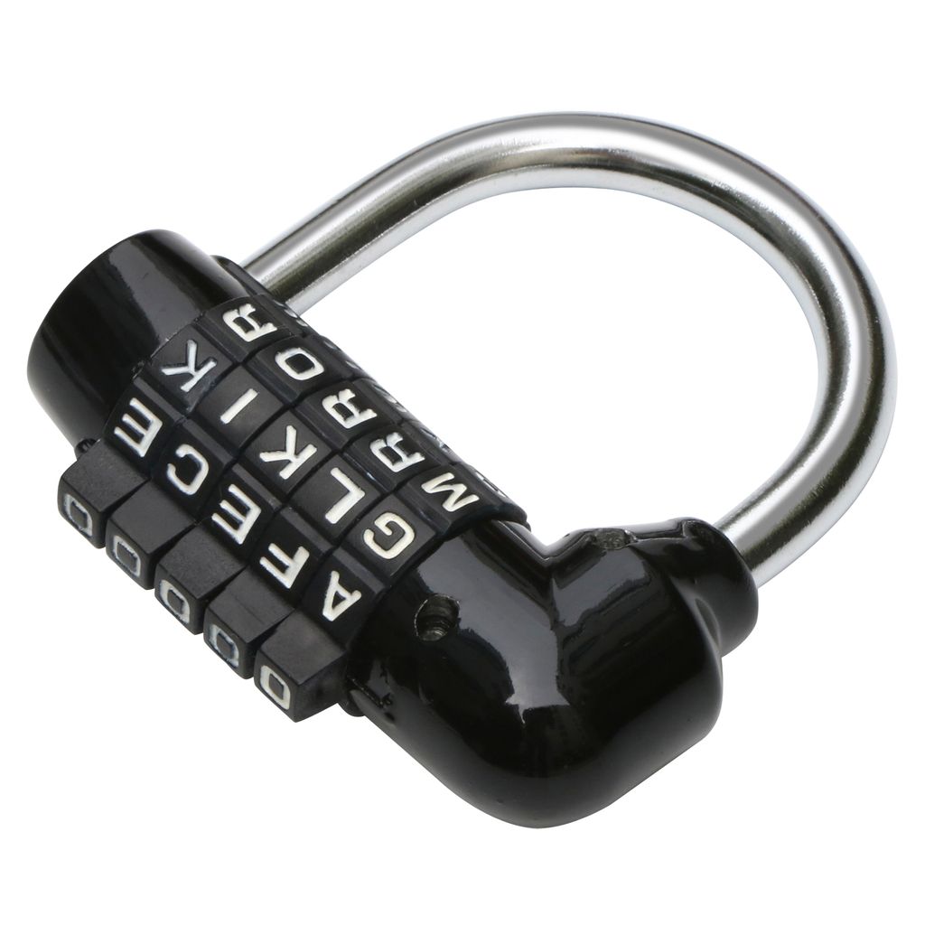 TRIXES 5-Buchstaben-Zahlenkombinations-Vorhängeschloss schwarz für Koffer, Make-up-Pull-Along, Schließfächer im Fitnessstudio, Fahrradschloss