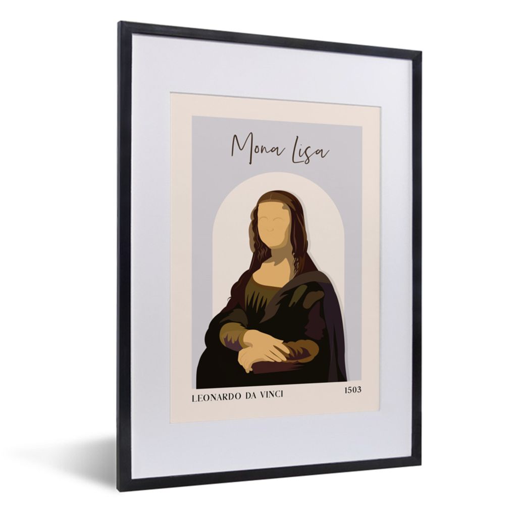 MuchoWow Gerahmtes Poster Mona Lisa - Blau - Licht - Alte Meister 30x40 cm - Poster mit Schwarzem Bilderrahmen Wandposter Rahmen Foto Bilder - Wa...