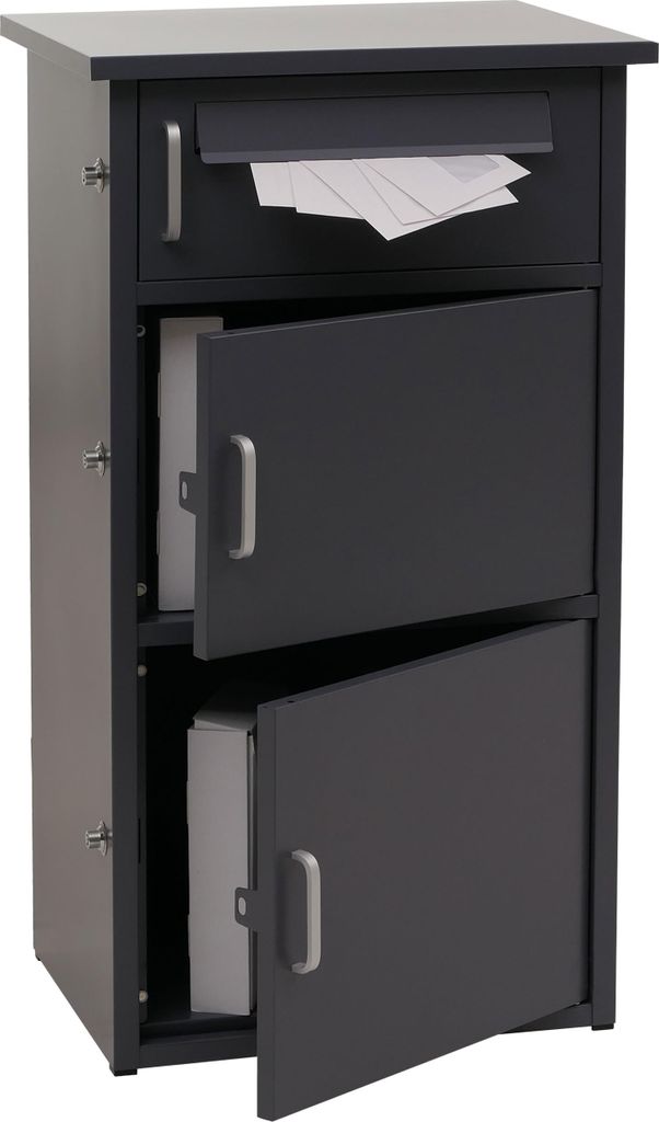 Paketkasten MCW-O51, Paketbox Paketfach Paketstation Briefkasten 3 Fächer, Stahl 89x49x38cm dunkelgrau