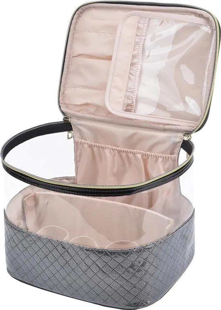Organisateur de maquillage noir brillant avec compartiments personnalisables