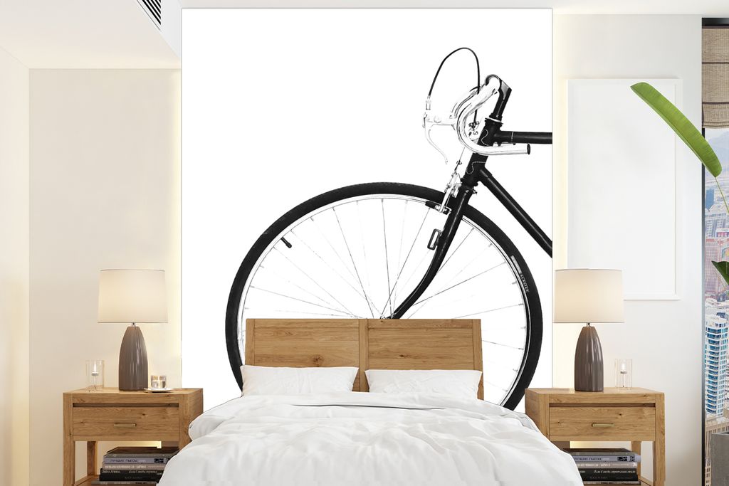 MuchoWow Fototapete für Wohnzimmer oder Schlafzimmer Wandtapete Vinyl Motivtapete Fahrrad - Rad - Schwarz - Lenker - 190x260 cm - Papiertapete