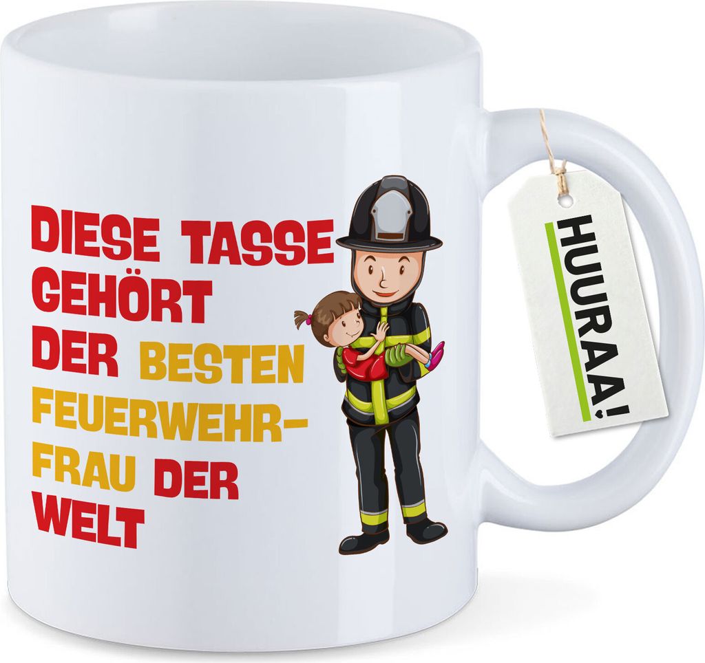 Huuraa Kaffeetasse Tasse gehört der besten Feuerwehrfrau der Welt 330ml Weiß Keramik Kaffeebecher Geschenkidee