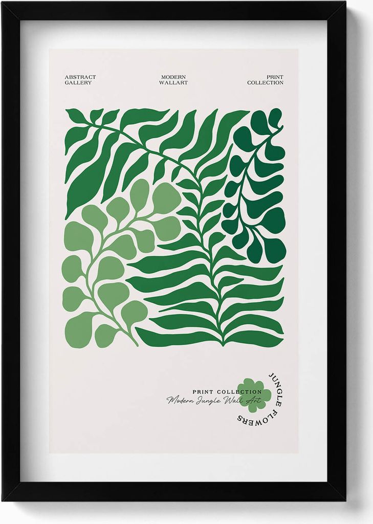 Pflanzen und Blumen Illustration– Wandbild mit Rahmen – Gerahmtes Bild – Wanddekoration – 40x60 cm – Schwarz