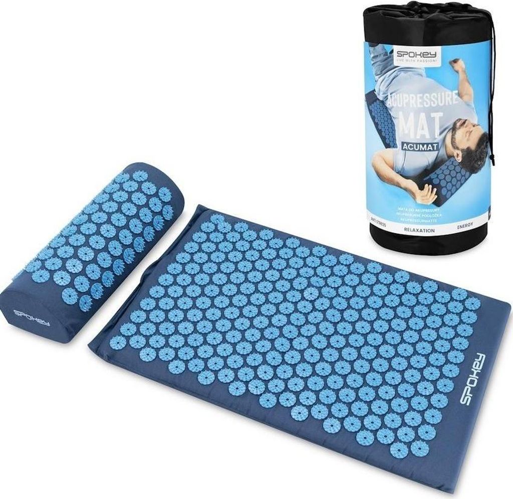 Spokey AKUMAT Akupressur-Massageauflage mit Kissen, 66 x 42 cm, blau