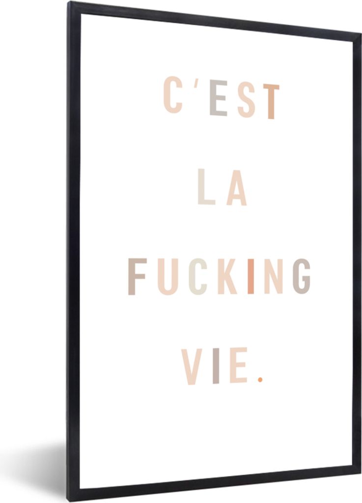 MuchoWow Gerahmtes Poster Text - Zitate - C'est la fucking vie - Leben 20x30 cm - Poster mit Schwarzem Bilderrahmen Wandposter Rahmen Foto Bilder...
