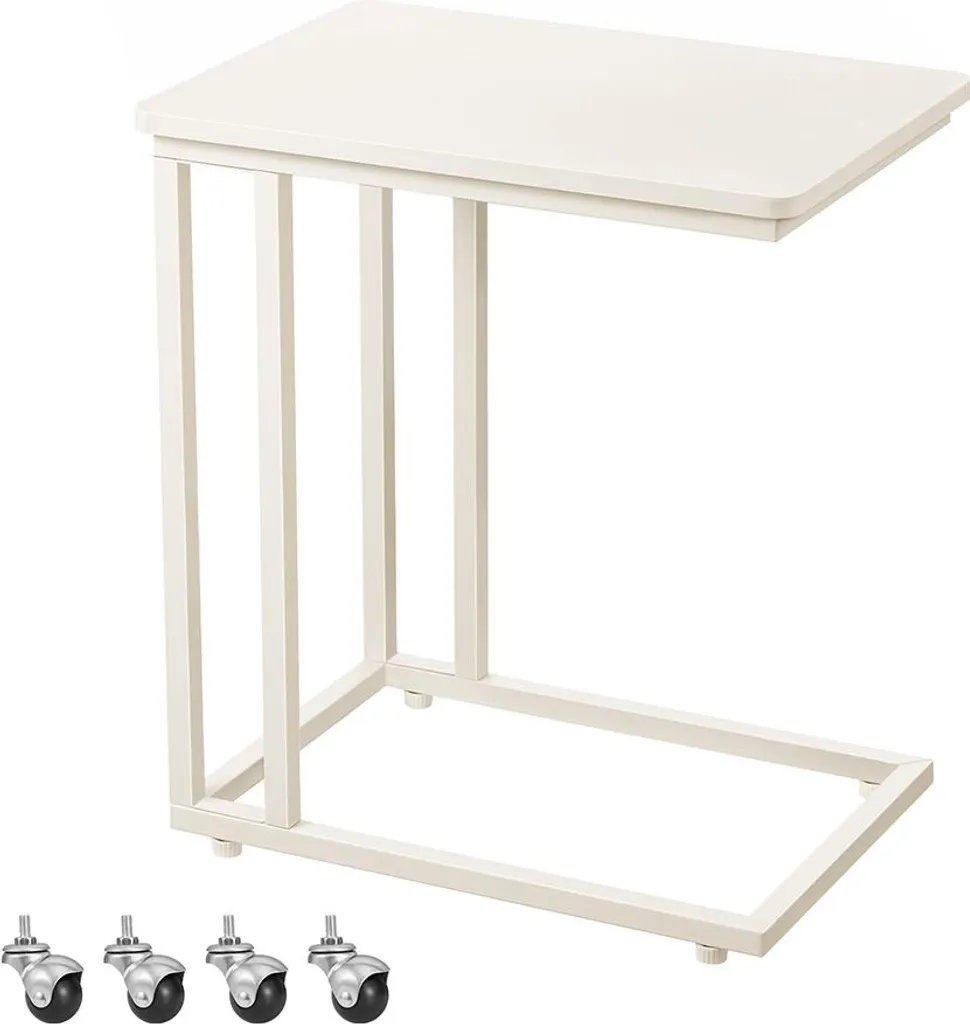 Bout de canapé mobile en C blanc crème pour salon et chambre à coucher