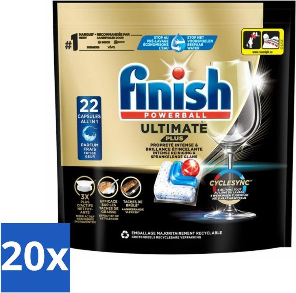 Finish – Geschirrspülmittel – Ultimate Plus Geschirrspültabs Regular – Kraftvolle All-in-1-Reinigung – 22 Kapseln - Vorteilspack - 20 St...