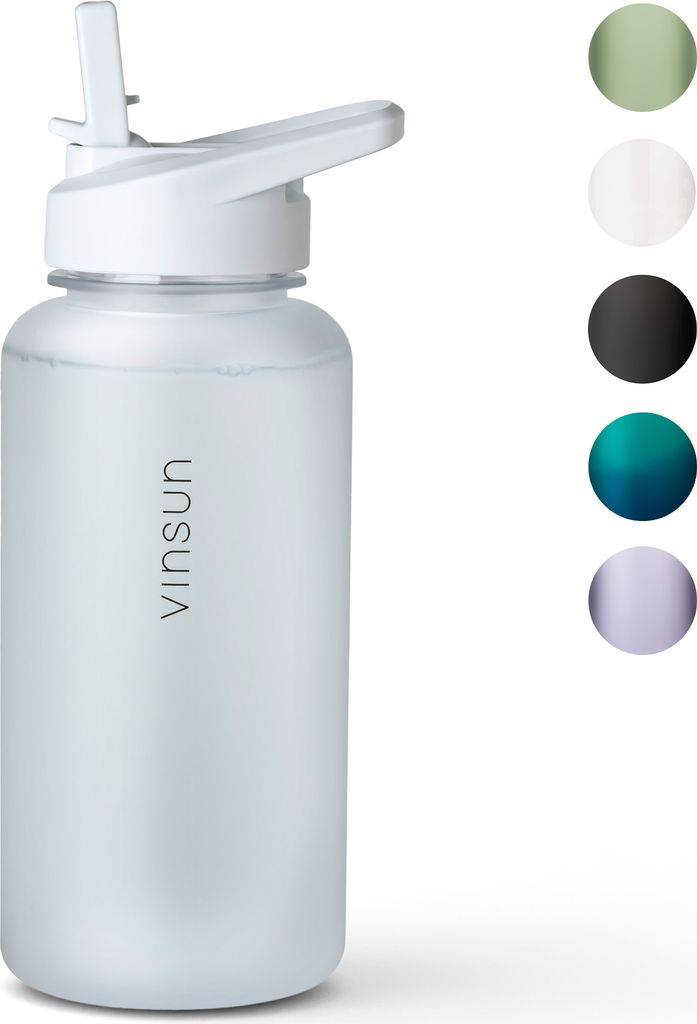Trinkflasche 1L Sport Flasche Wasserflasche BPA frei weiß Fitness Vinsun
