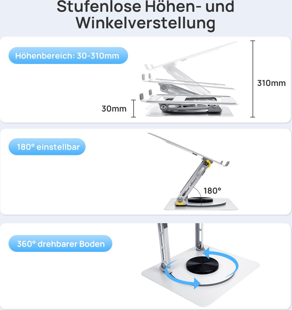 7Magic LaptopStänder, Belüfteter Laptophalter, Faltbarer Produktbild 4