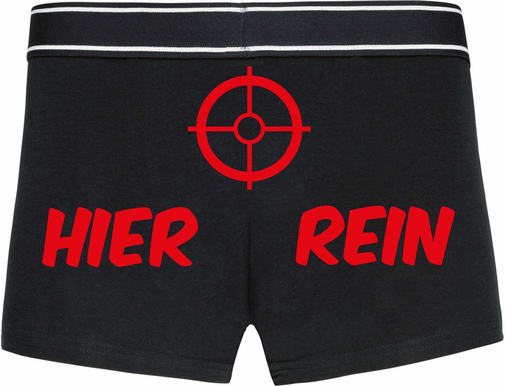 Boxershorts - Mann - Boxer-0006-man-black-h-S - schwarz - S - hinten - Hier rein - lustiges Motiv - Spruch - Unterwäsche - Unterhose - Freizeit - ...
