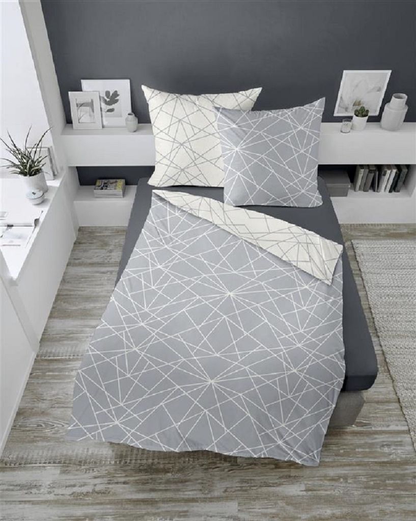Dormisette Biber Bettwäsche 2tlg grau Silber 65101-08 | Bettwäsche-Set aus 100% Baumwolle | 2 teilige Wende-Bettwäsche 135x200 cm & Kissen 80x80...