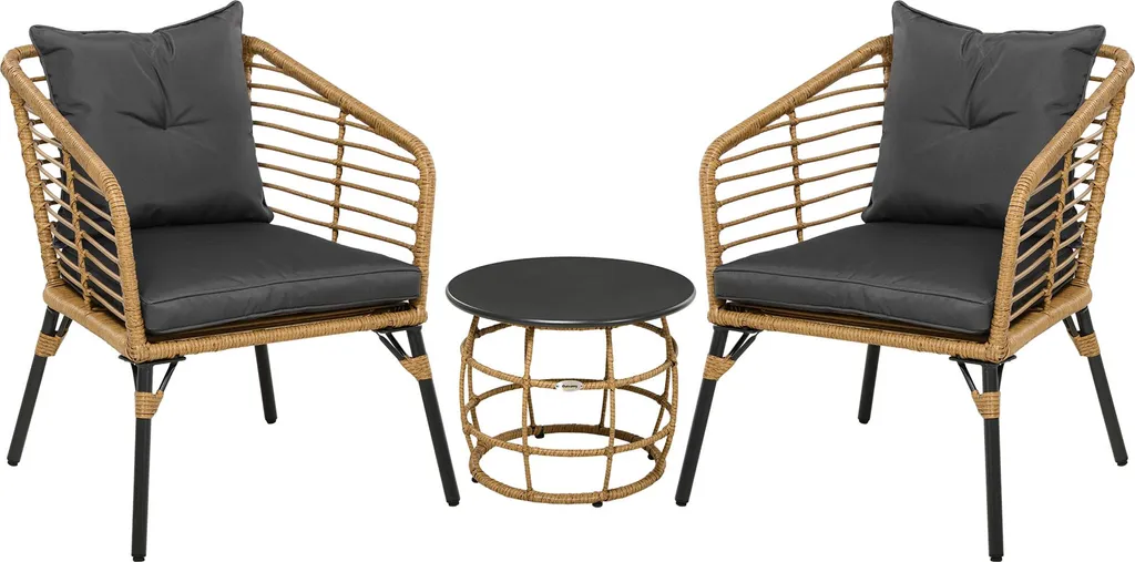 Salon de Jardin en Rotin Fortuna Lai 3 Pièces avec Table et 2 Chaises