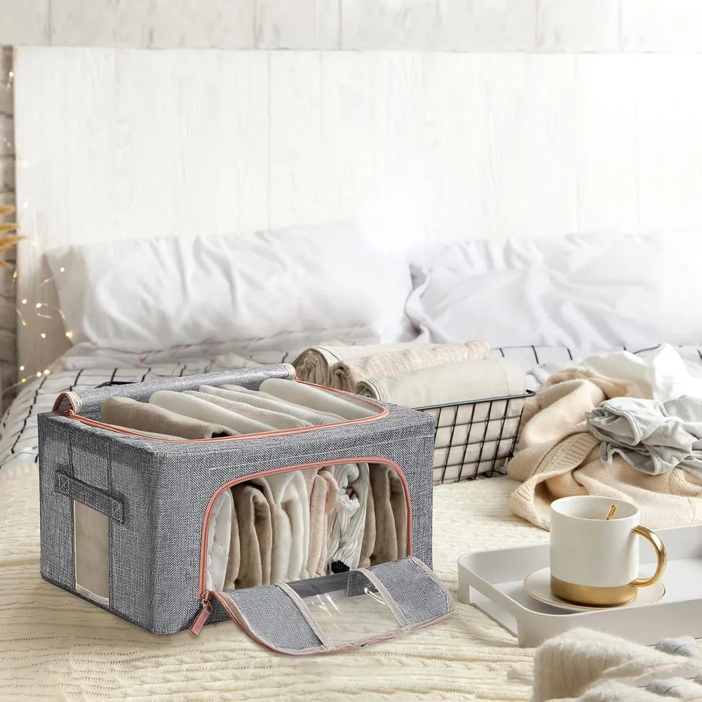 Organisateur de Dressing en Coton avec Structure Métallique 24L x3