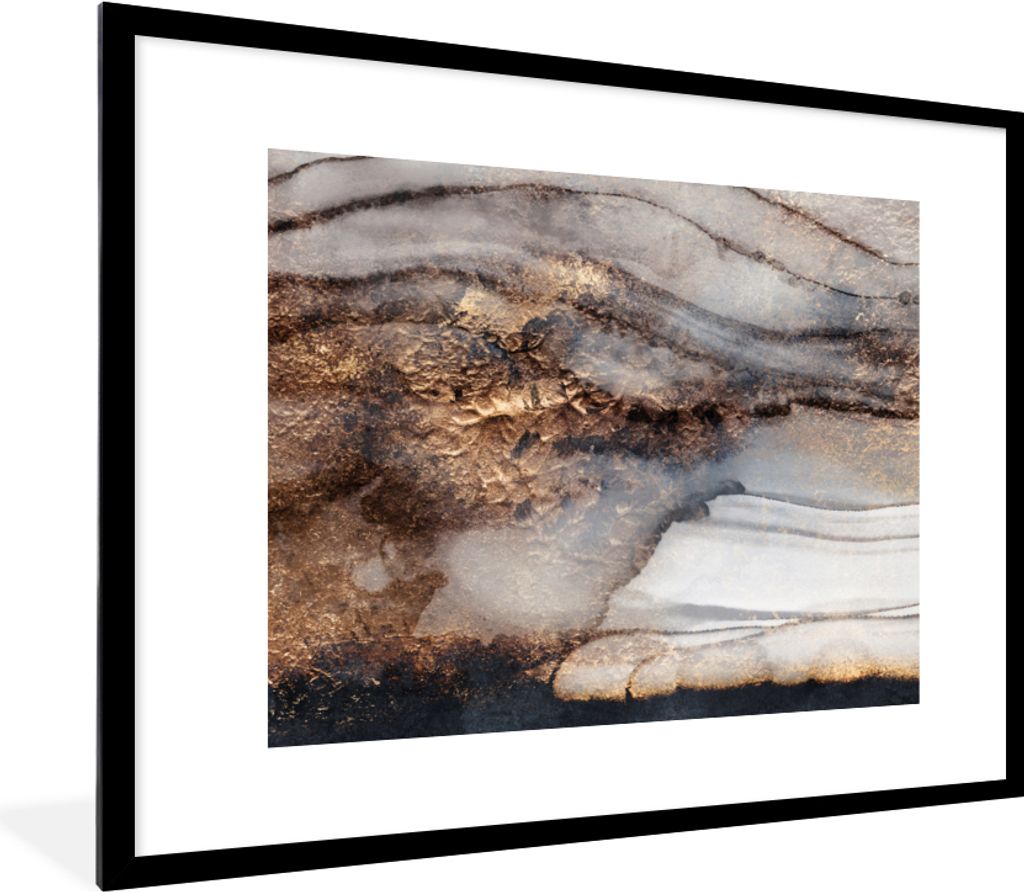 MuchoWow Gerahmtes Poster Sturm - Gold - Abstrakt 80x60 cm - Poster mit Schwarzem Bilderrahmen Wandposter Rahmen Foto Bilder - Schlafzimmer-Dekor...