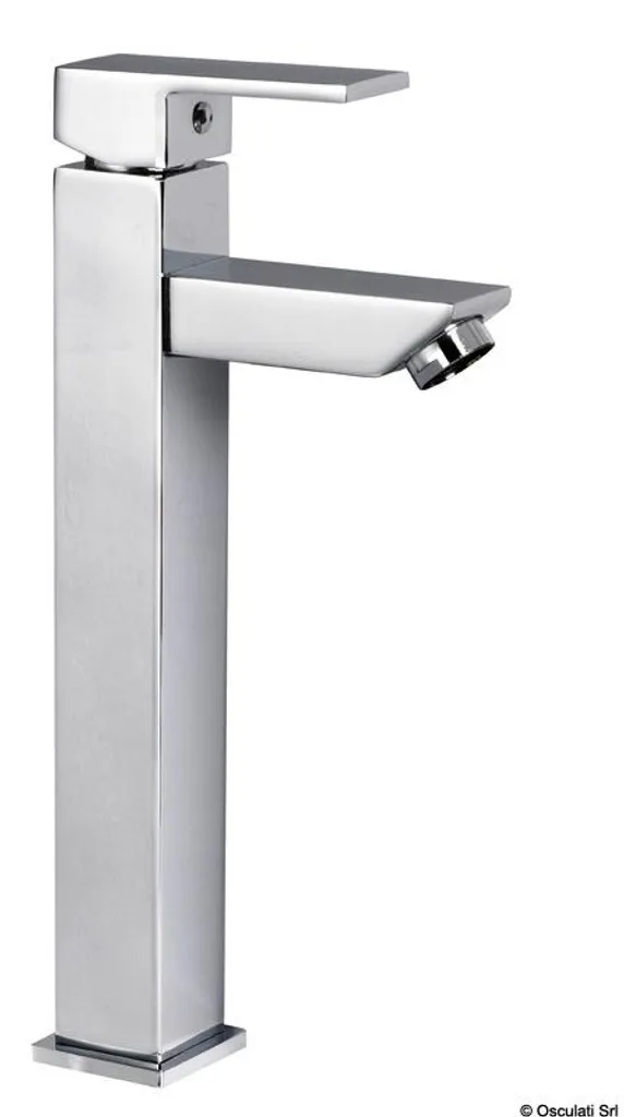 Mitigeur de lavabo carré haut à bec fixe, design moderne en chrome