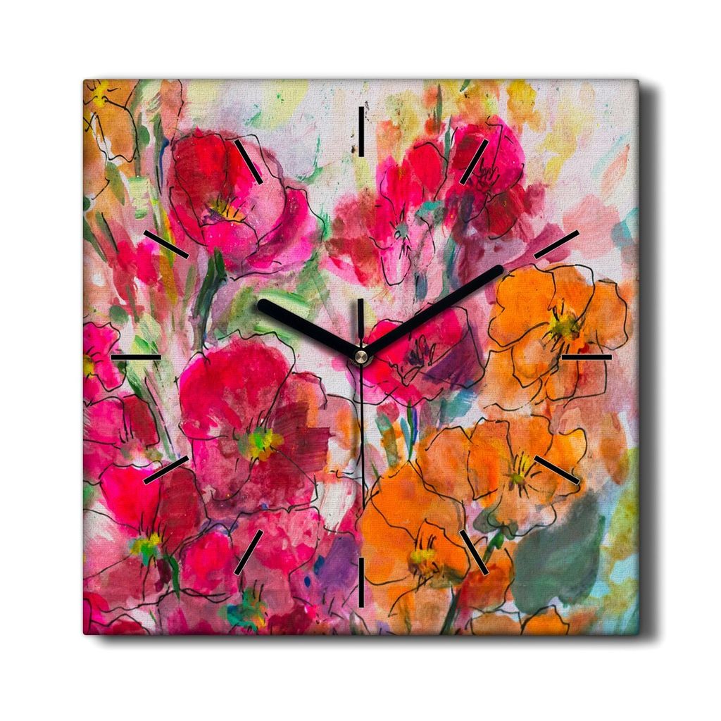 Coloray Hodiny Unikátní 30x30 cm Tiché hodiny Pro obývací pokoj a kuchyň Nástěnné hodiny Plátno Černé ručičky hodin - vodové barvy