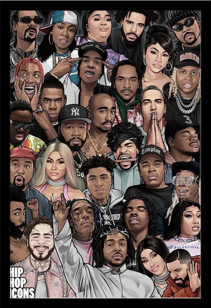 Offerta Poster Icone Hip Hop con Cornice Shinsuke Maxi MDF Nero