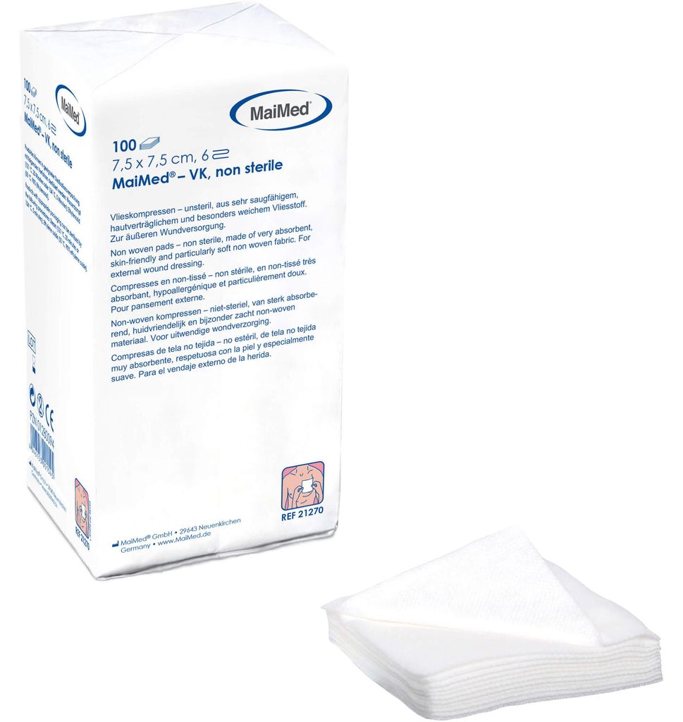 Compresses non tissées 7,5x7,5cm 6 plis non stériles, 100 Image du produit 