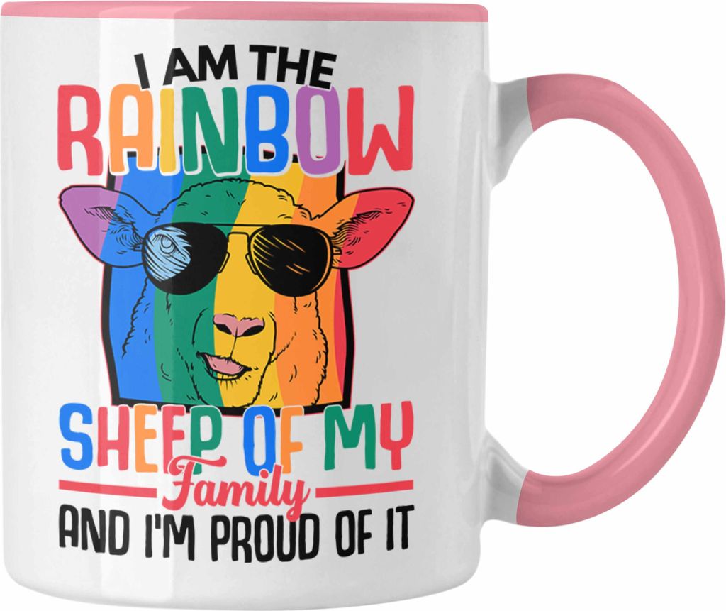 Trendation - LGBT Tasse Geschenk für Schwule Lesben Transgender Regenbogen Lustige Grafik Regenbogen Schaaf In Der Familie (Rosa)