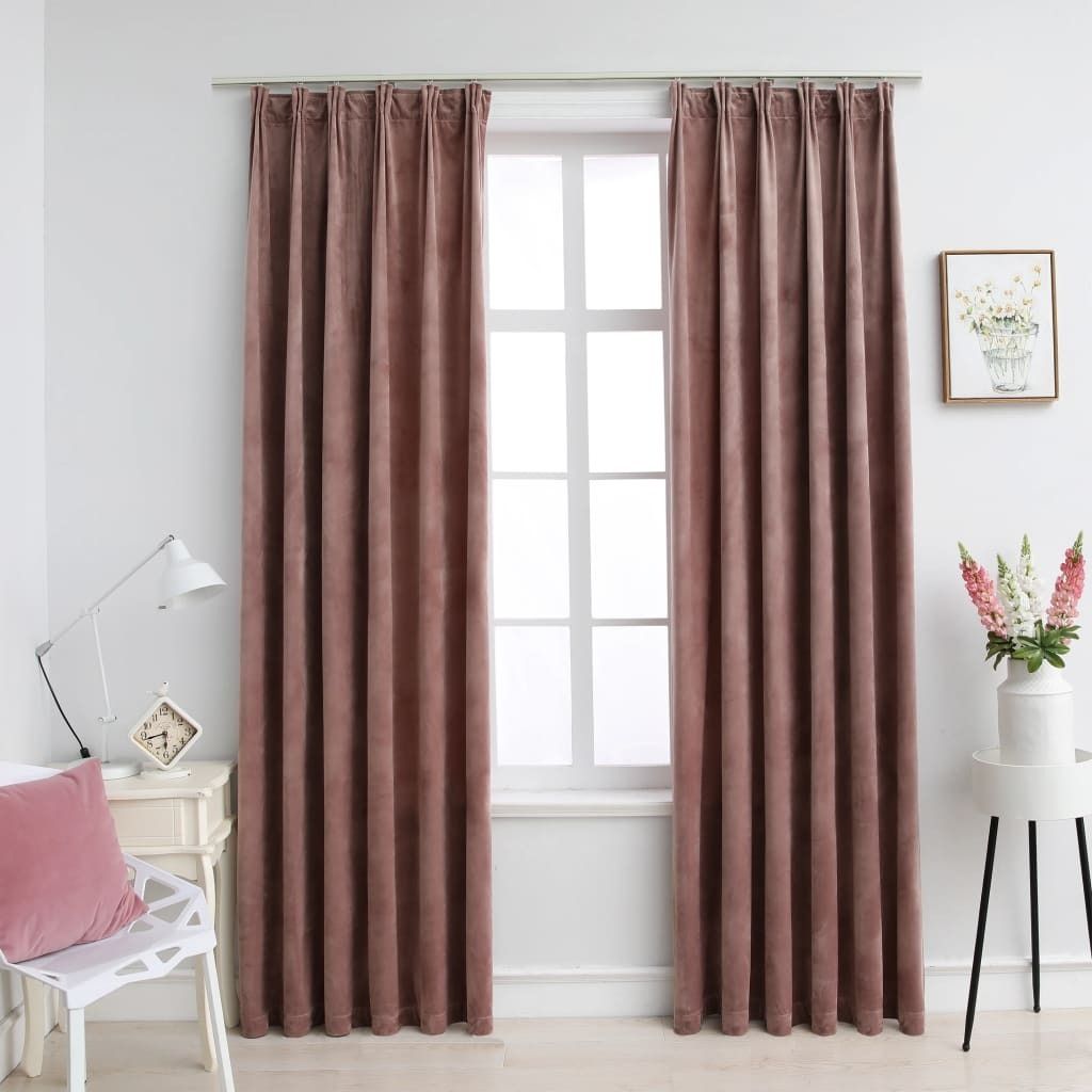 Verdunklungsgardine Gardine Vorh?nge Blickdicht Verdunkelungsvorh?nge Haken 2er Set Samt Antik-Rosa 140x245cm