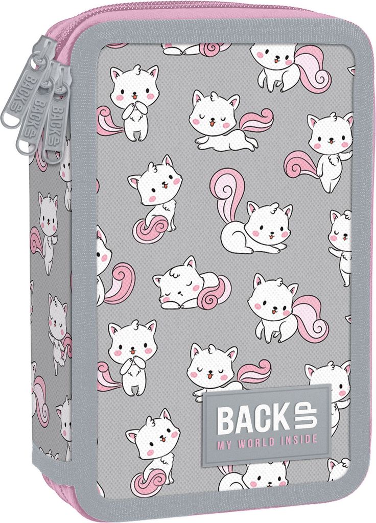 Katze 3 Fach Federtasche gefüllt Federmäppchen Federmappe Produktbild 1