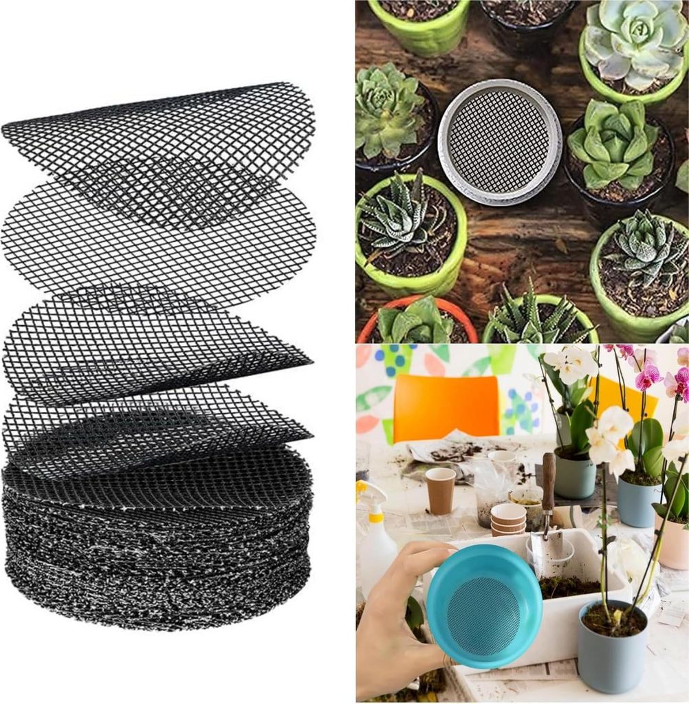 Drainagenetz für Bonsai: 100 Stück - Matte mit Loch für Blumentöpfe - Verhindert Bodenverlust 10 cm