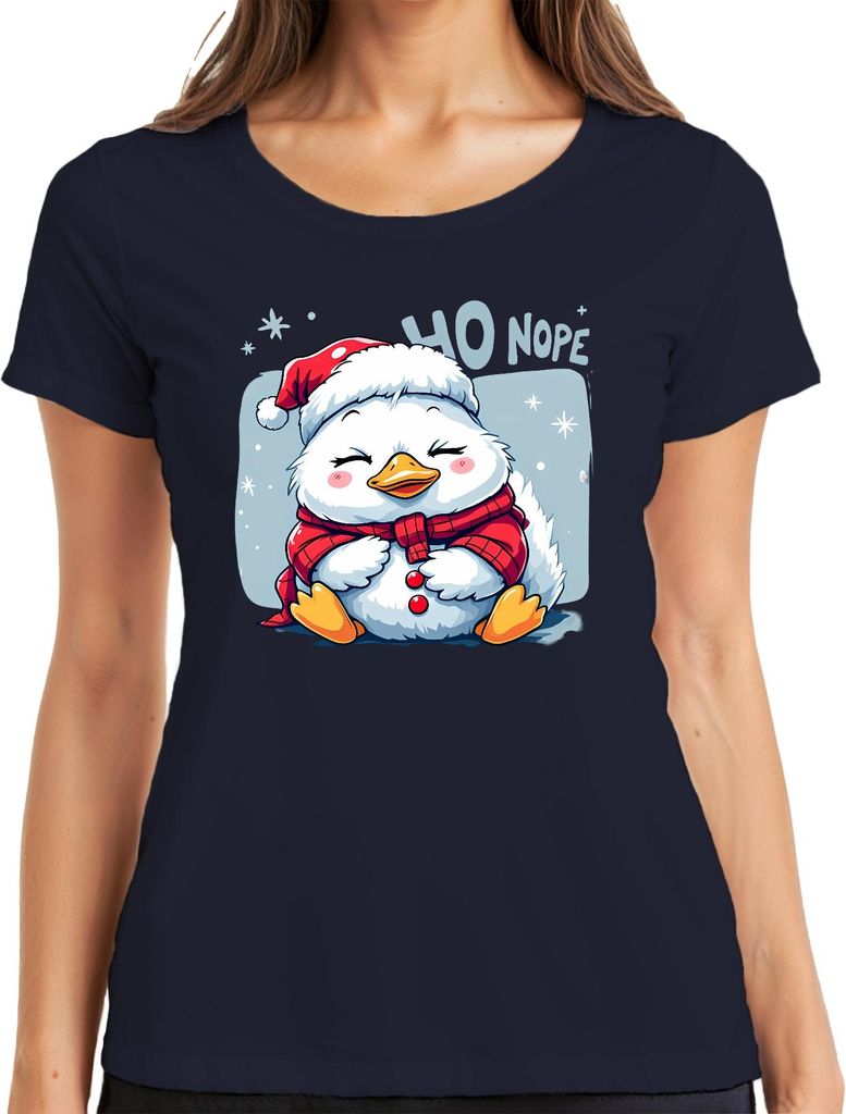HO NOPE niedlicher Weihnachts Pinguin Cartoon Kawaii süß lustig Damen T-Shirt, Navy, XXL