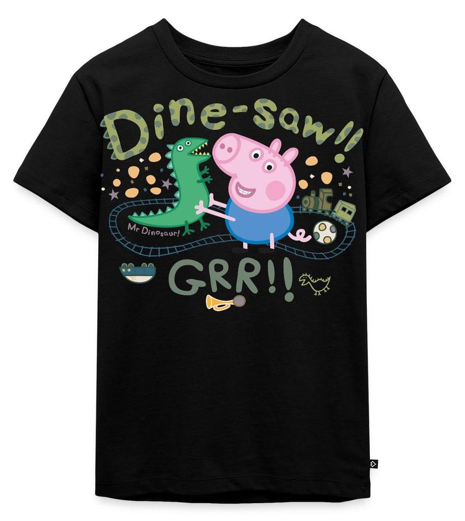 Spreadshirt Peppa Wutz Dine-Saw Dino Dinosaurier Kinder Premium T-Shirt, 122/128 (6 Jahre), Schwarz