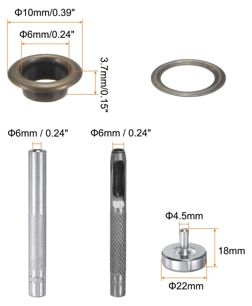 Grommet Werkzeug Kit, 100 Pcs 6mm ?sen mit 2 ?senzange & 1 Scheiben Set, Metall?sen Kupfer Tš¹lle Stanzwerkzeug fš¹r Stoff Planen Leder Gewebe ...