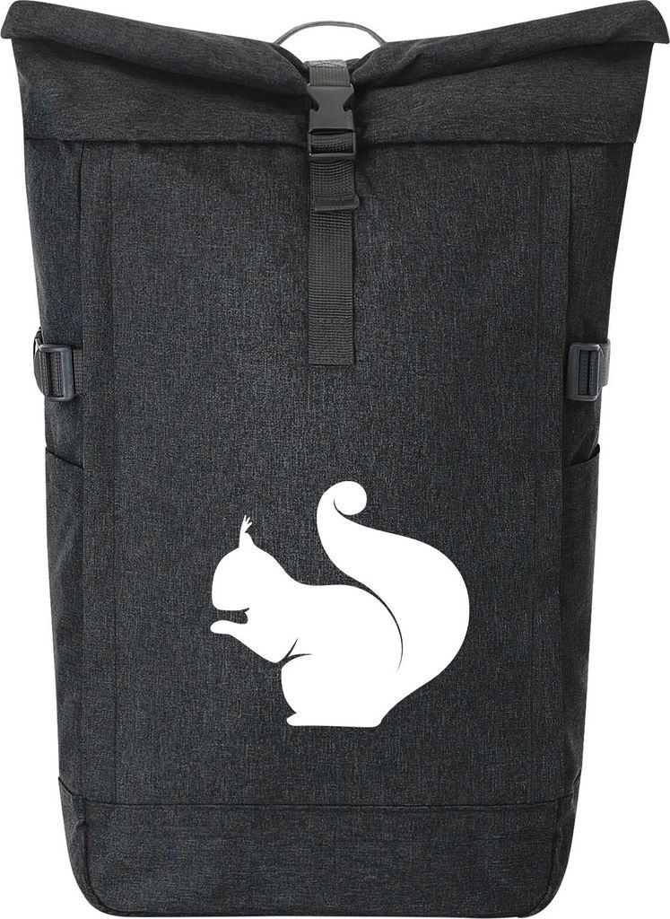 Huuraa Kurierrucksack Eichhörnchen Silhouette 30-44 Liter Black Melange Fairtrade Rolltop Rucksack Geschenkidee