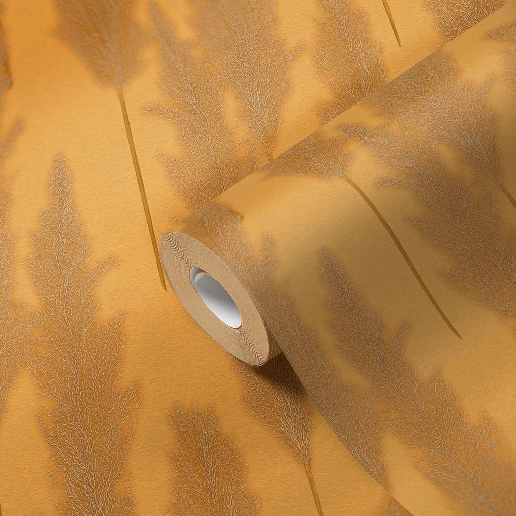 A.S. Creation | Florale Tapete | Vliestapete | Kollektion #Hygge | 386313 | Gelb | 10.05 x 0.53 m | Schilfgras | Wohnzim