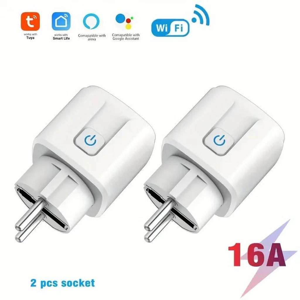 2x Intelligente WiFi WLAN Steckdose mit Strommessung und Sprachsteuerung, 16A Indoor Use Socket, Timer, SmartLife App, Mini Smart Plug, Alexa & Google