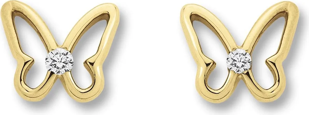 Boucles d'oreilles puces papillon or jaune et zirconium brillant 333