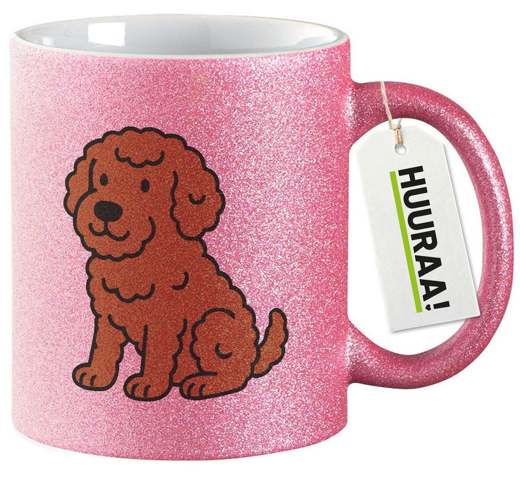 Huuraa Glitzertasse Lagotto Romagnolo Comic Lagotti 330ml Pink Keramik Kaffeebecher Geschenkidee
