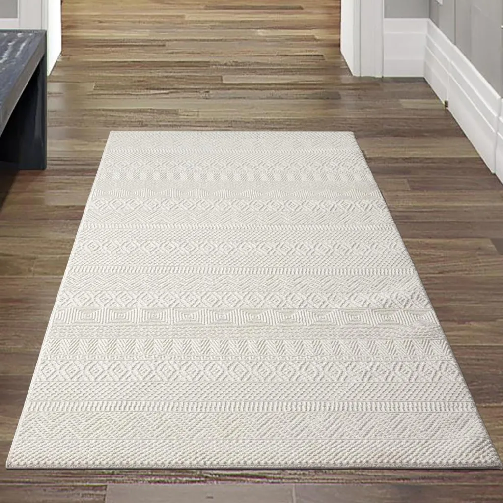 Tapis à relief haut-bas motifs zig-zag crème - douceur et confort