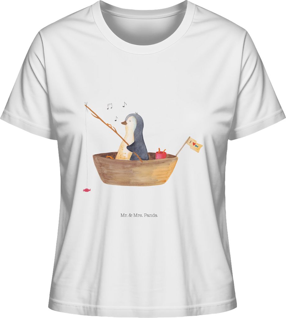 Mr. & Mrs. Panda Damen Oberteil Pinguin Angelboot Größe S - Weiß - Geschenk, Baumwoll T-Shirt, Rundhals, Pinguine, Boot, Basic Shirt, Leben, Bio...
