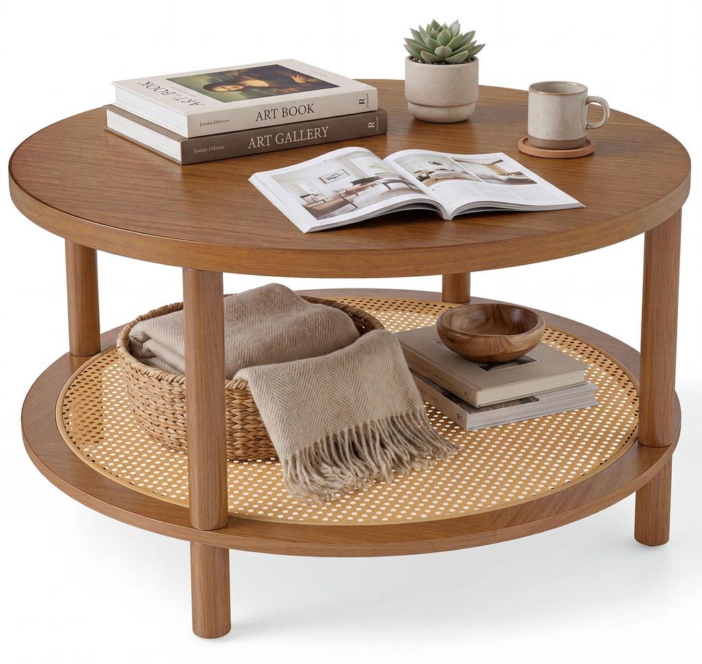 COSTWAY Ronde salontafel, diameter 80 cm, houten salontafel Productafbeelding 