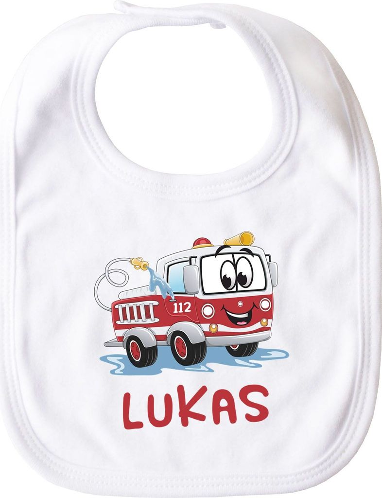 personalisiertes Baby Lätzchen mit Namen Feuerwehr-Auto Baumwolle Junge/Mädchen SpecialMe weiß unisize