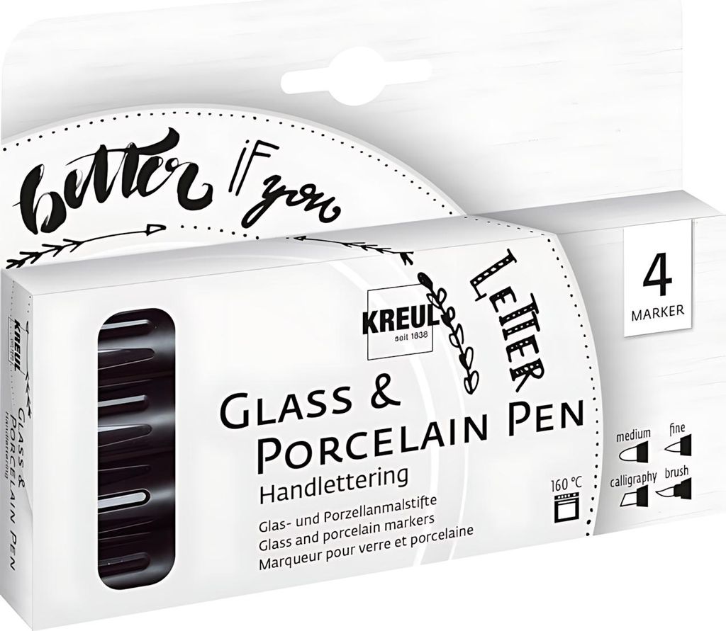 KREUL Glass & Porcelain Pen 4er Set Handlettering Produktbild 