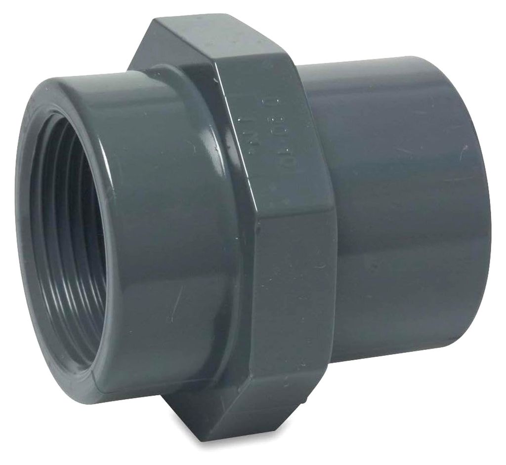 Gewindemuffe PVC-U 50/63 mm x 1 1/2 Zoll Klebemuffe/Klebestutzen mit Innengewinde 10 bar Grau