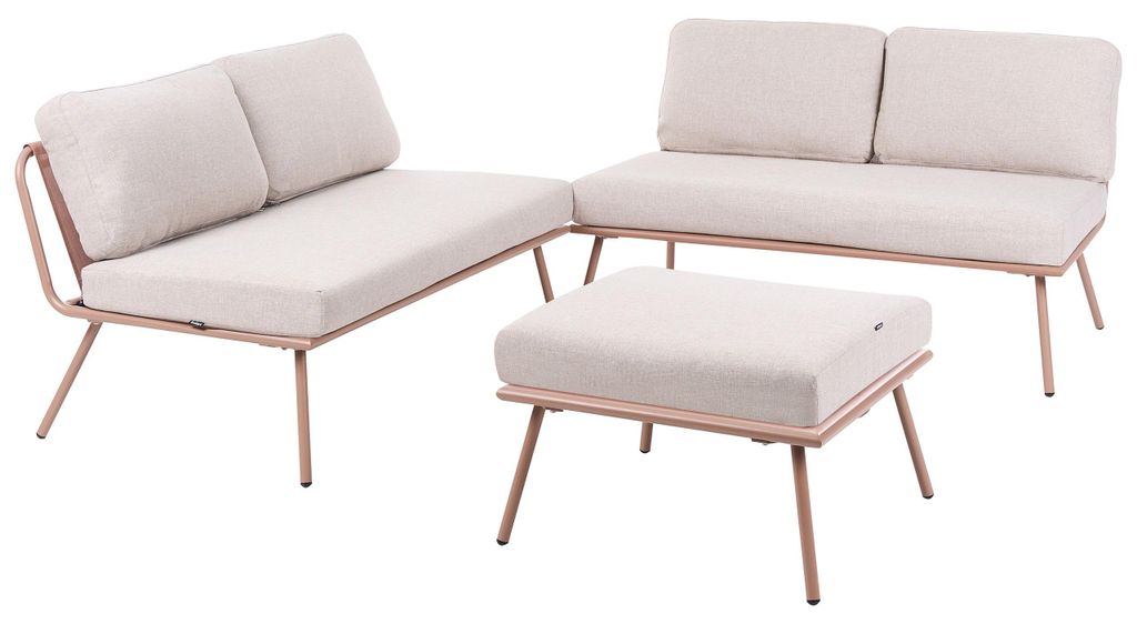 BELIANI 4-Sitzer Lounge Set Braun u. Beige Stahl 3-Teilig Modern Zwei Modulare Sofas mit Couchtisch Auflagen Regulierbare Lehne Outdoor Terrasse