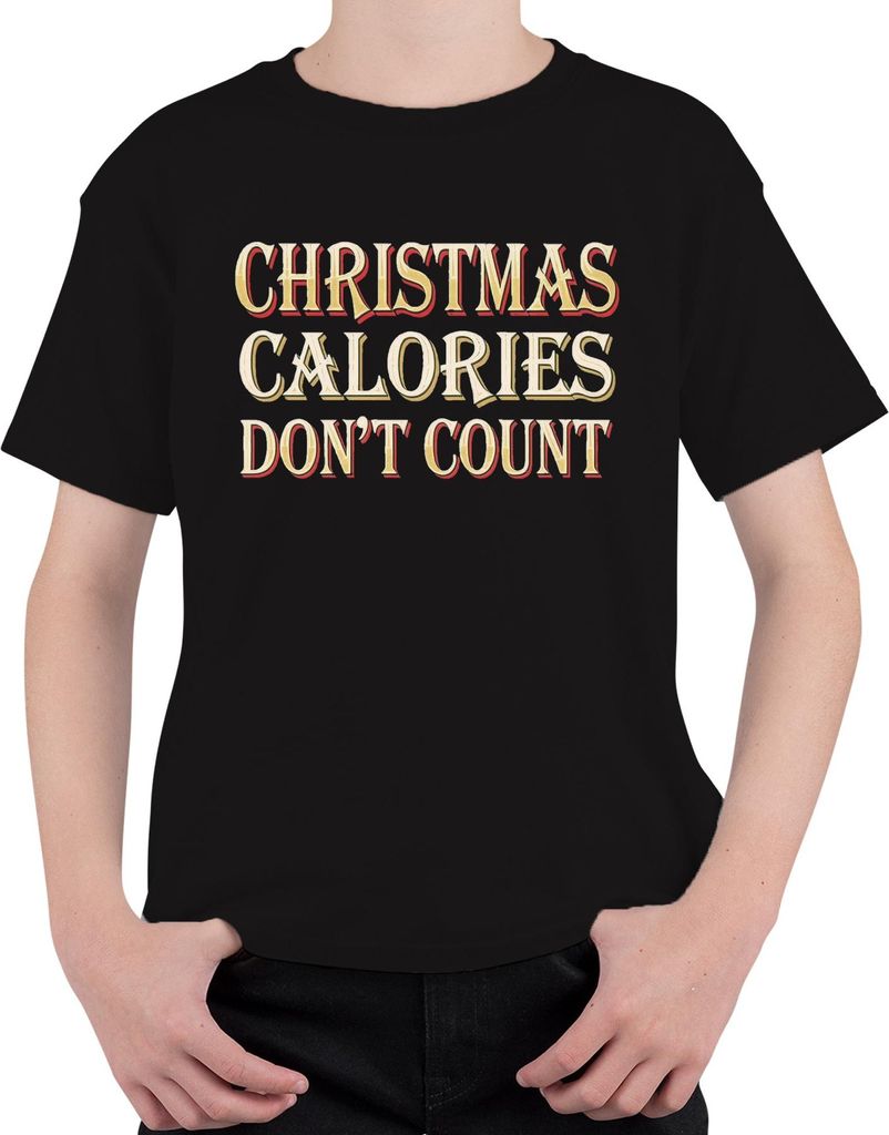 Christmas Calories Don't Count Weihnachten lustig Geschenk Retro Uni Kinder T-Shirt, Schwarz, 116