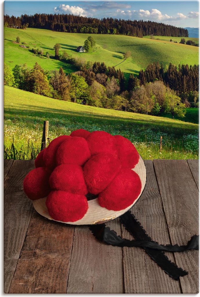 ARTland Leinwandbild Schwarzwälder Bollenhut auf Holztisch Größe: 60x90 cm
