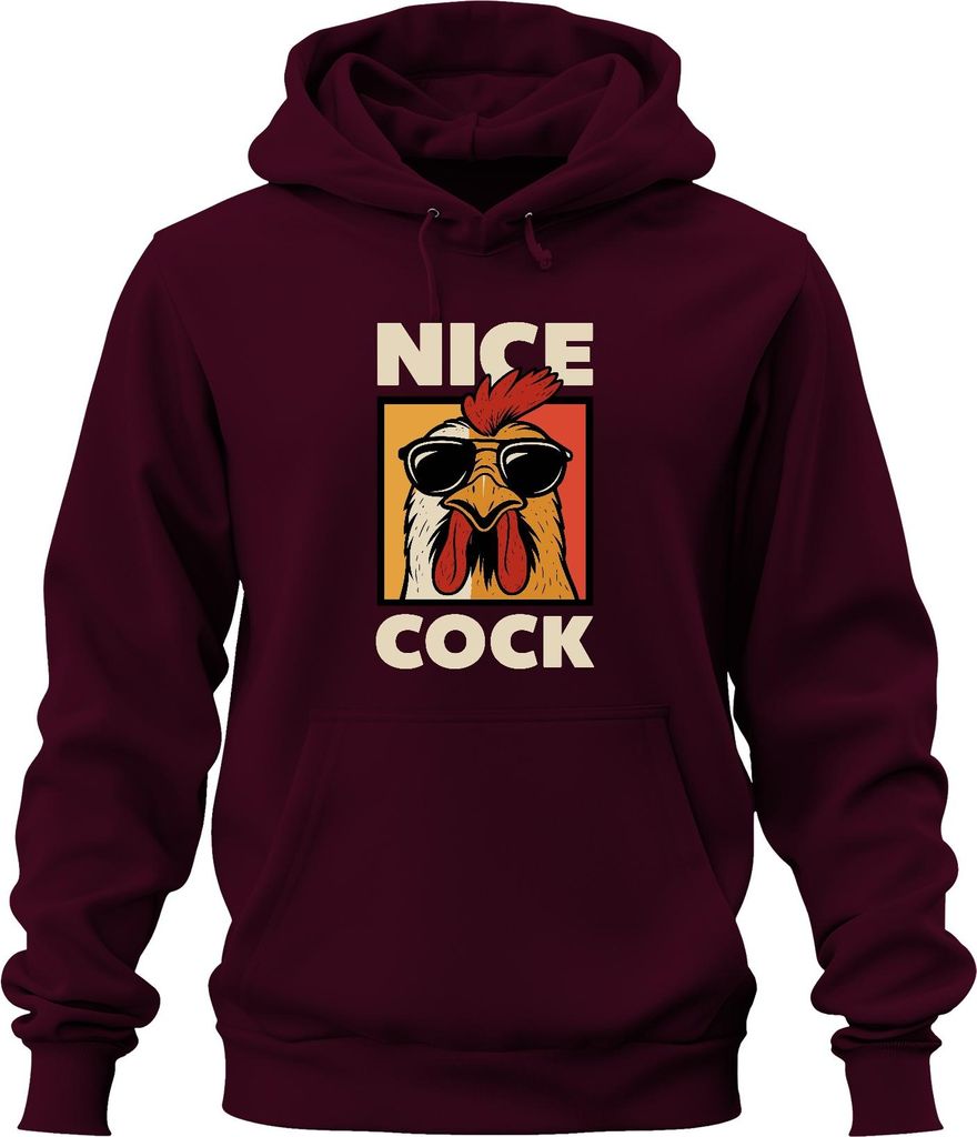Nice Cock witziger Hahn Sonnenbrille Retro Bauernhof Geschenk Uni Hoodie Kapuzenpullover, Burgundy, L